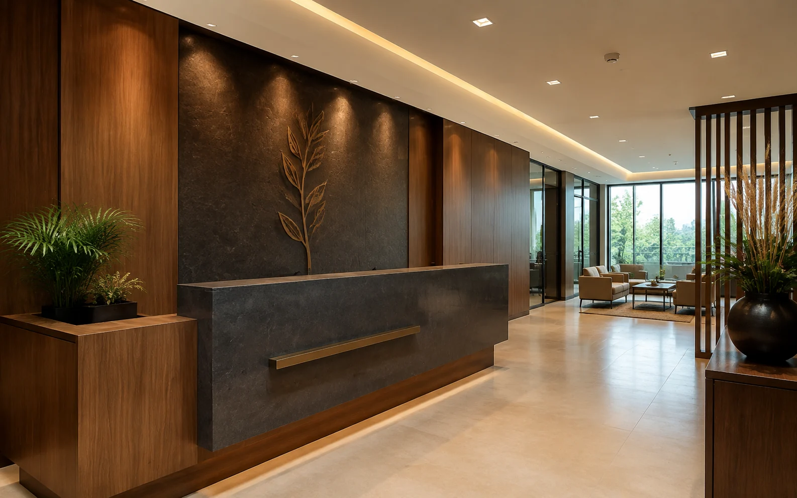 Warm, professional food company office reception